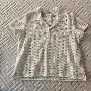 Free People Anna White Eyelet Polo Top